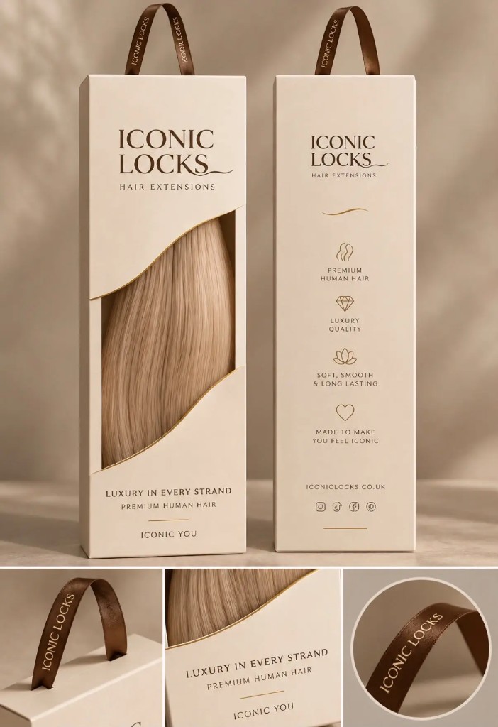 Iconic Locks premium hair extension box front and back detail