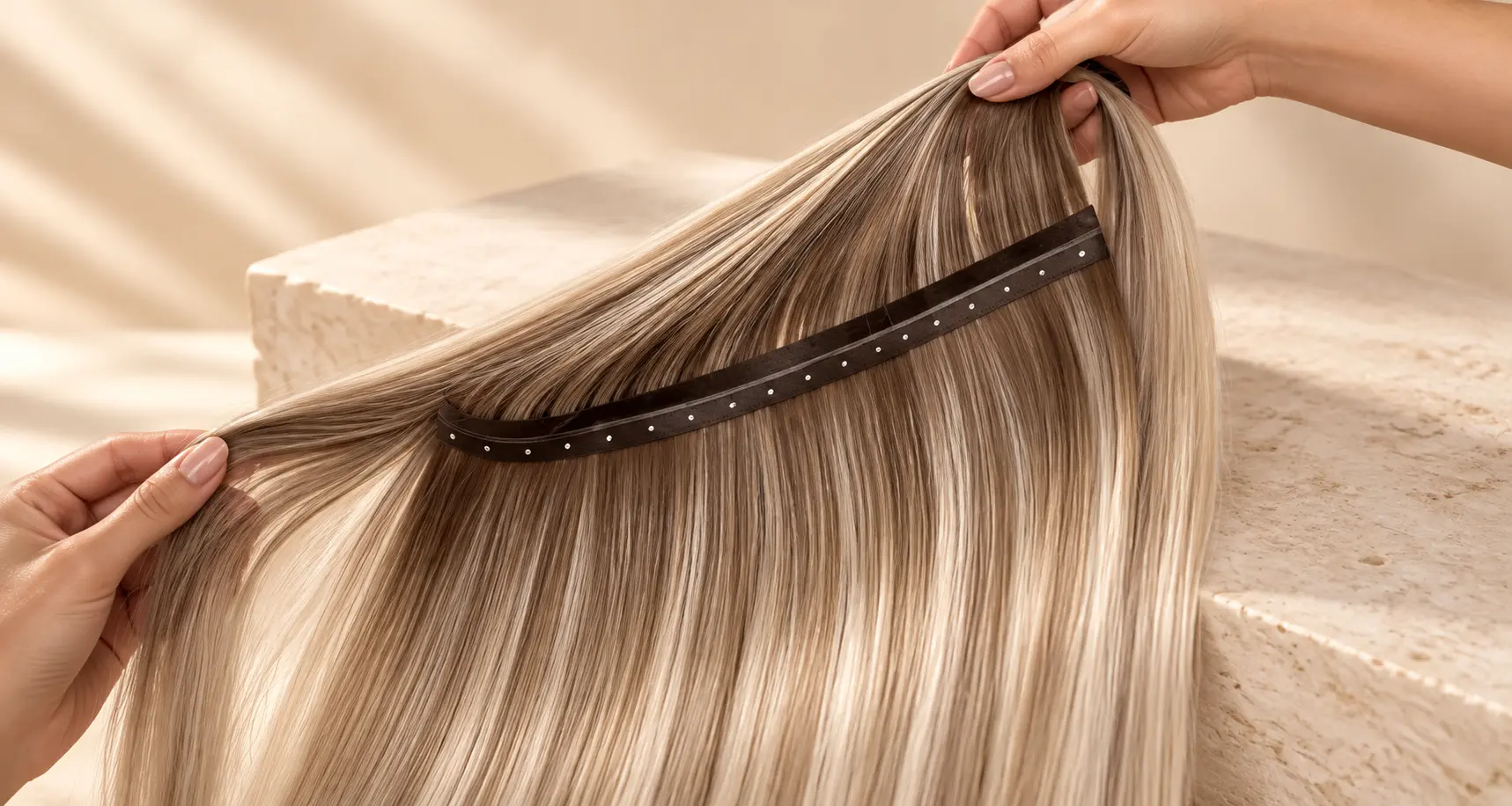 Butterfly weft hair extension detail