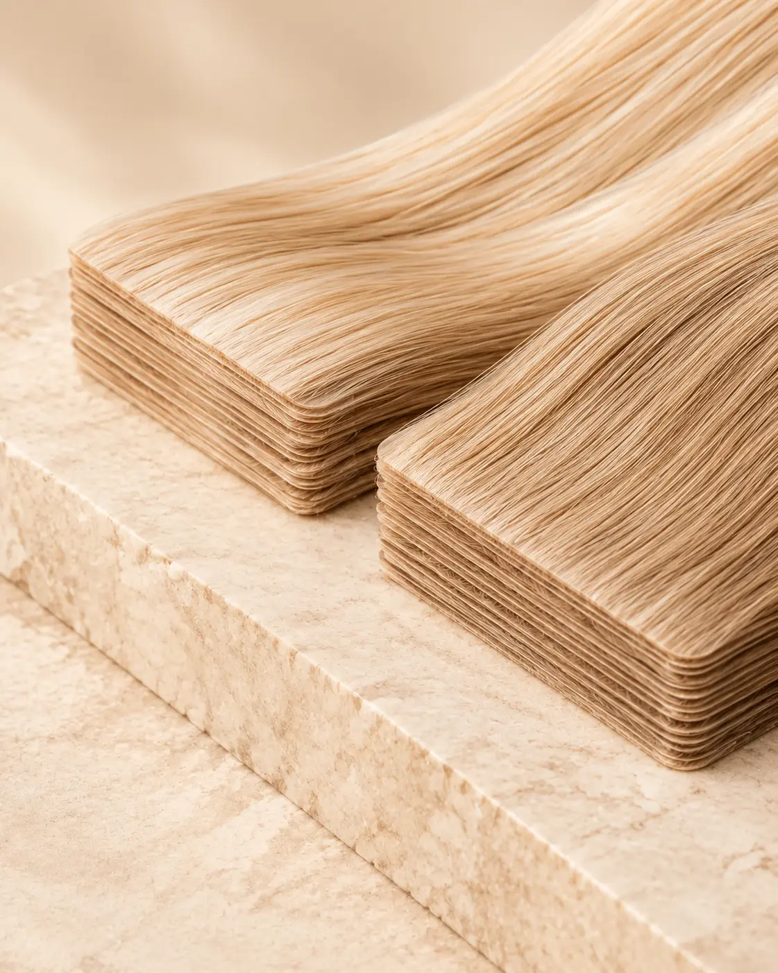 Invisible tape weft extension close-up